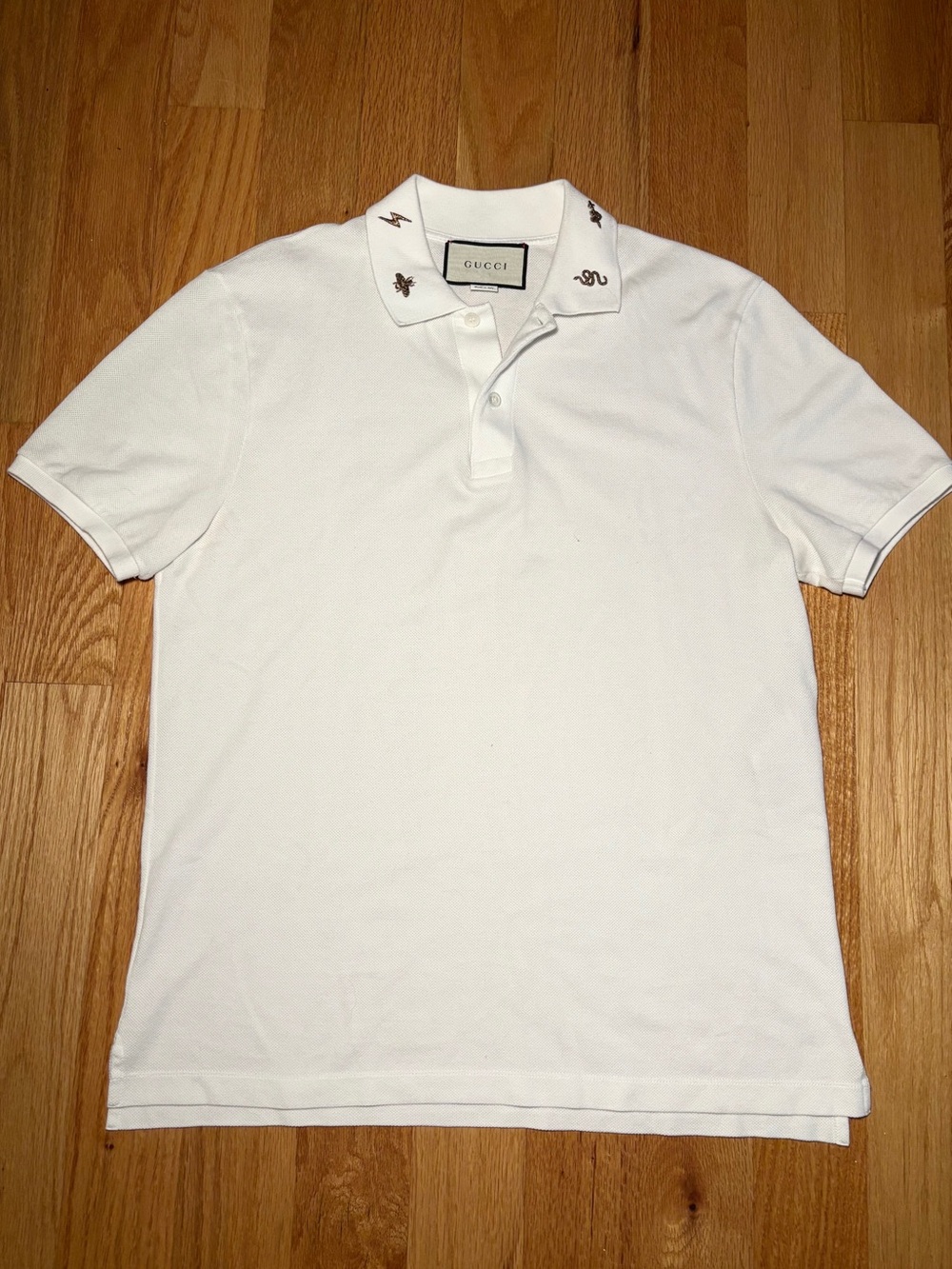 Gucci White Gold Embroidered Polo Shirt 🔥